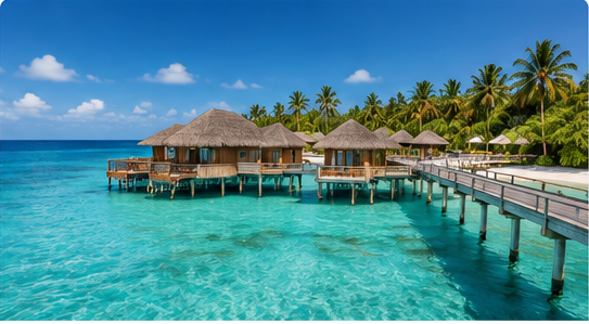Maldives overwater villas above turquoise water