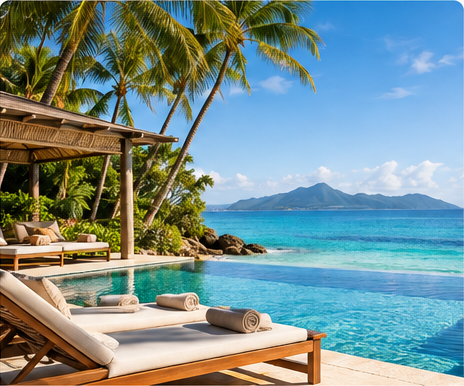 Beachfront resort pool and turquoise sea