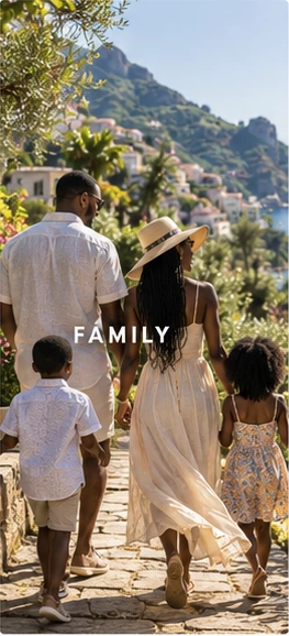 A family walking together through a coastal destination