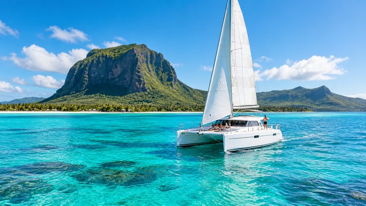 Mauritius catamaran cruise over turquoise water
